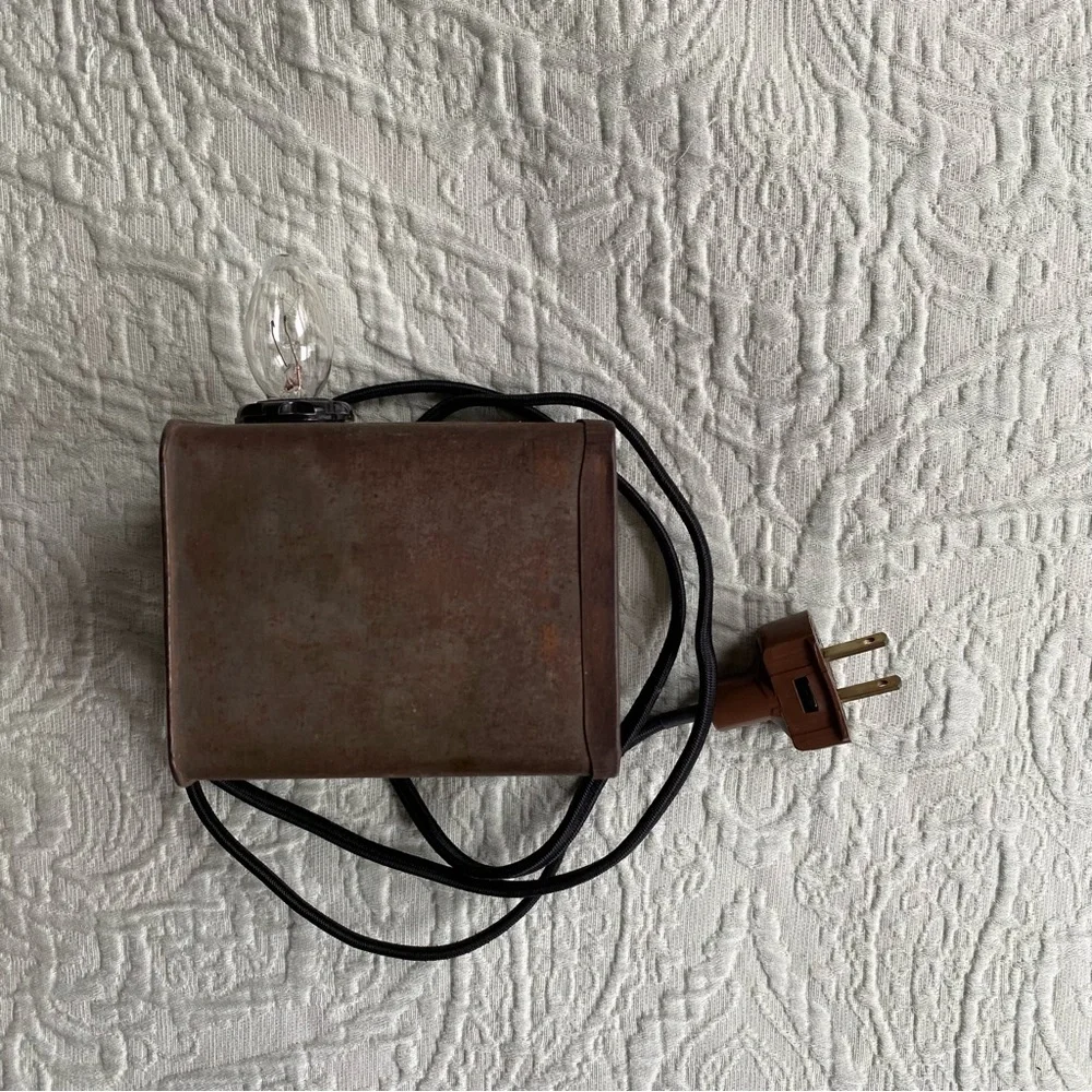 VINTAGE Mini Lamp Refined Camphor Tin Metallic Side Lamp Handmade Brown Lantern